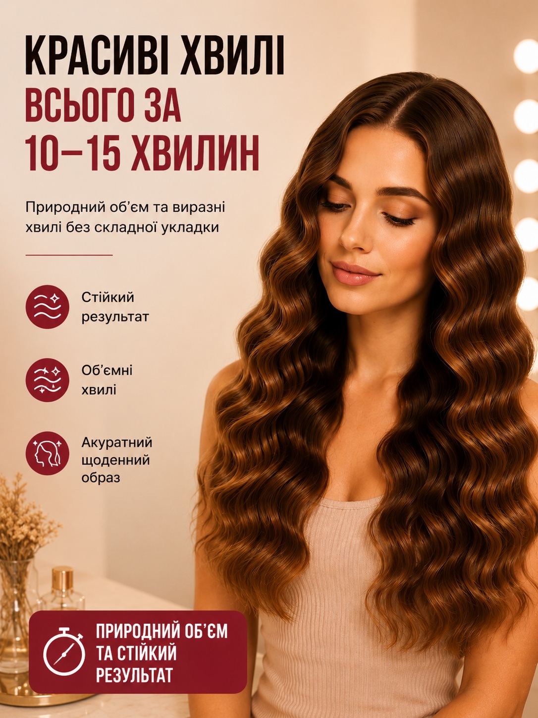 Результат укладки плойкою три хвилі
